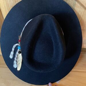 NWT Elegant Black Cowboy Hat with Feather Detail